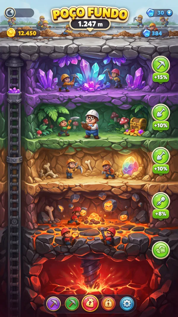 Tela do jogo nas camadas de cristal e lava