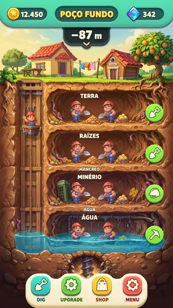 Tela do jogo no começo do poço